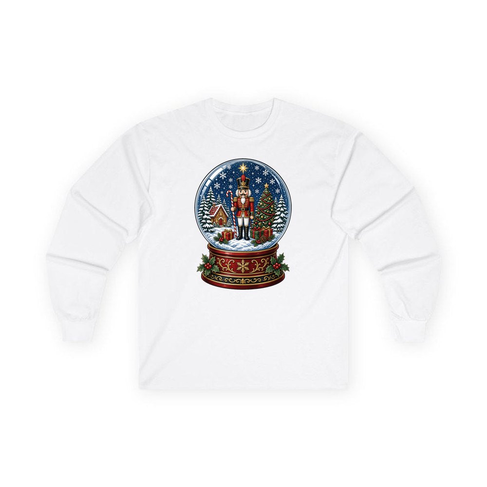 Nutcracker Snow Globe personalised long sleeve Christmas T-shirt in white