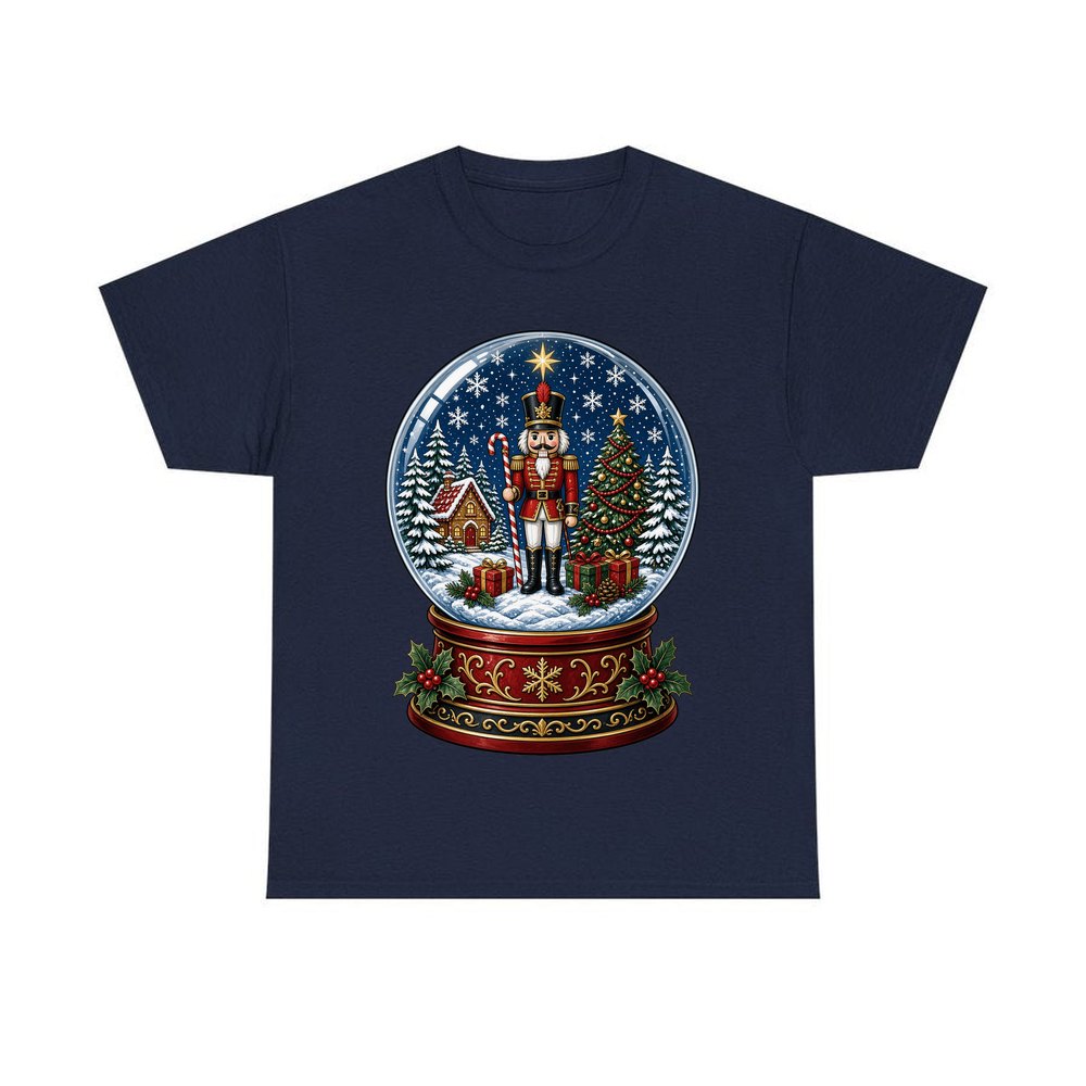 Nutcracker Snow Globe personalised Christmas T-shirt in navy