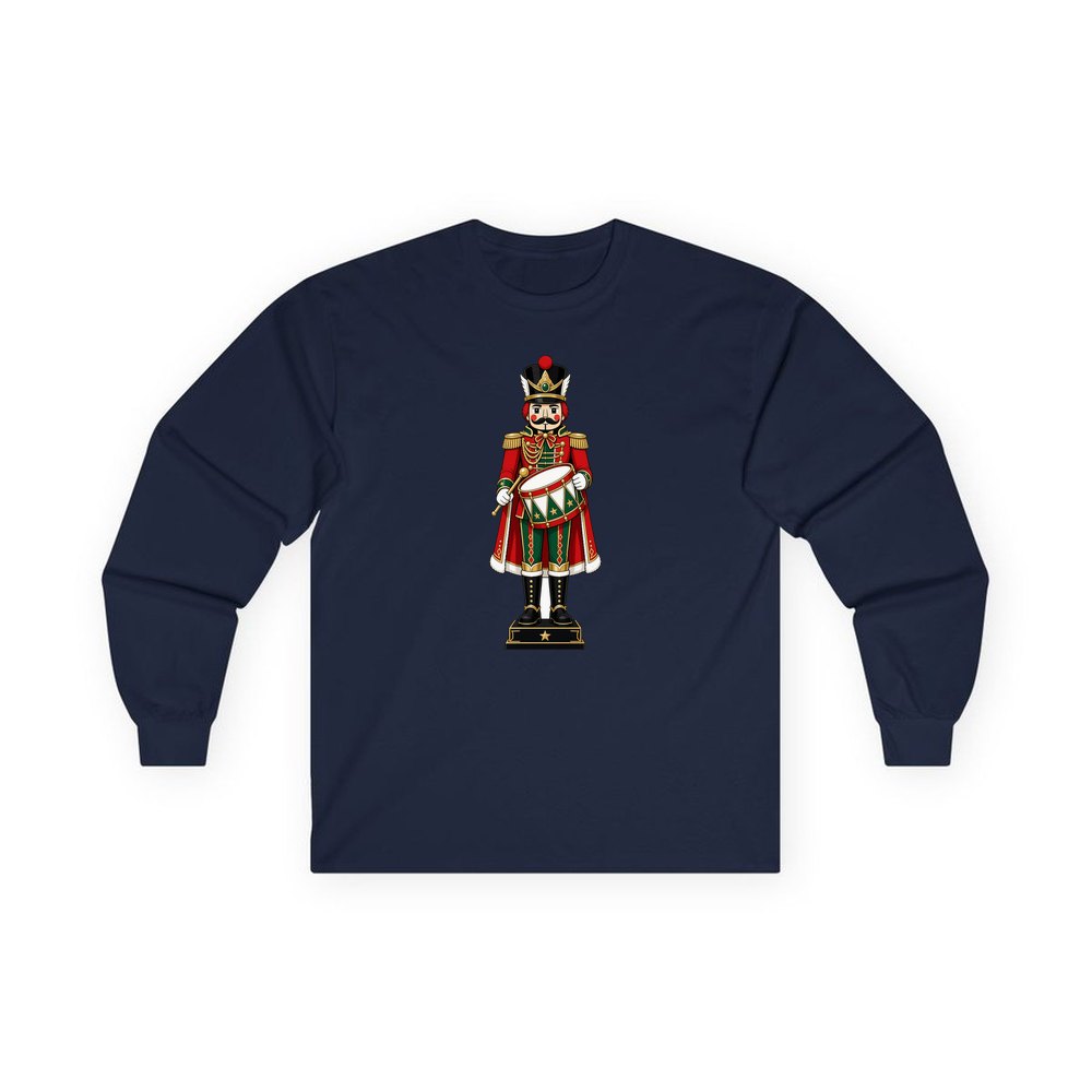Nutcracker Soldier and Drum personalised long sleeve Christmas T-shirt in navy