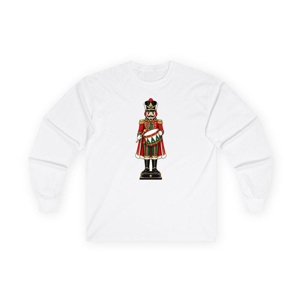 Nutcracker Soldier and Drum personalised long sleeve Christmas T-shirt in white