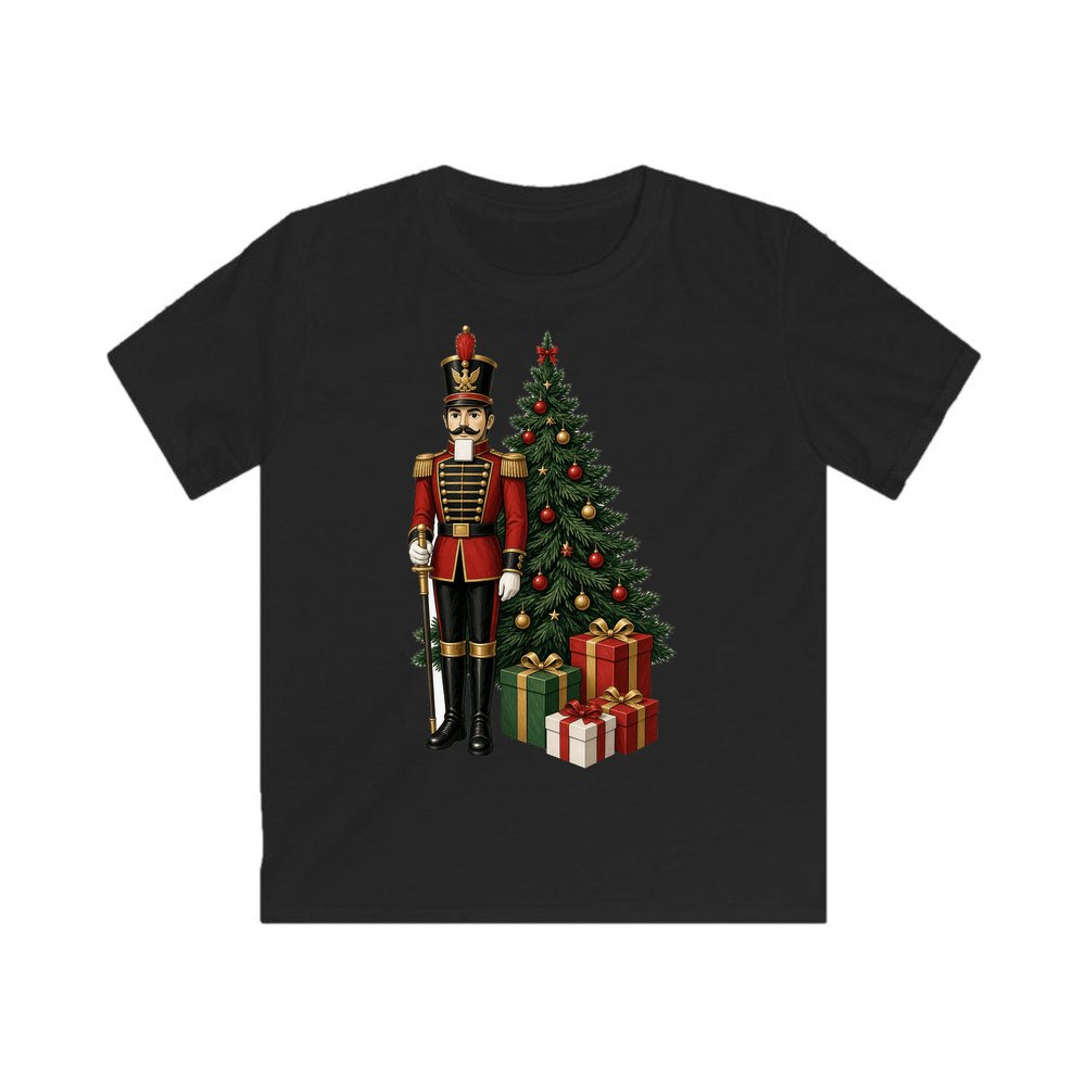 Nutcracker Soldier and Presents personalised kids Christmas tee in black