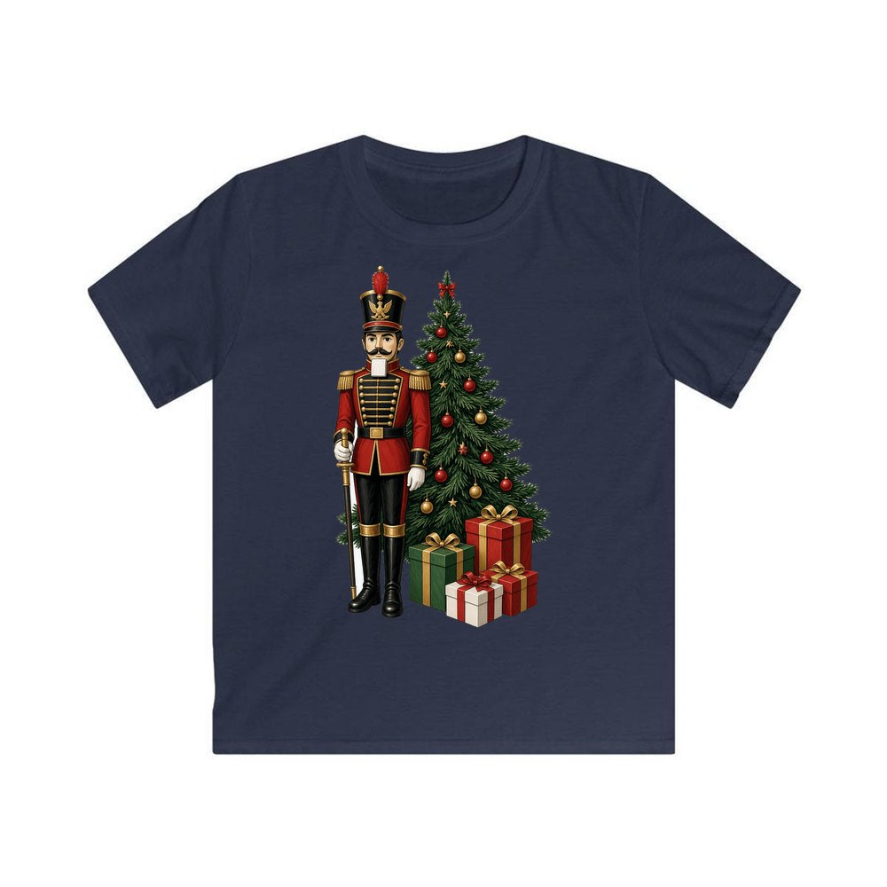 Nutcracker Soldier and Presents personalised kids Christmas tee in navy