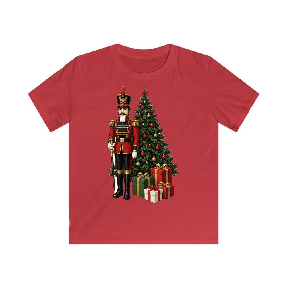 Nutcracker Soldier and Presents personalised kids Christmas tee in red