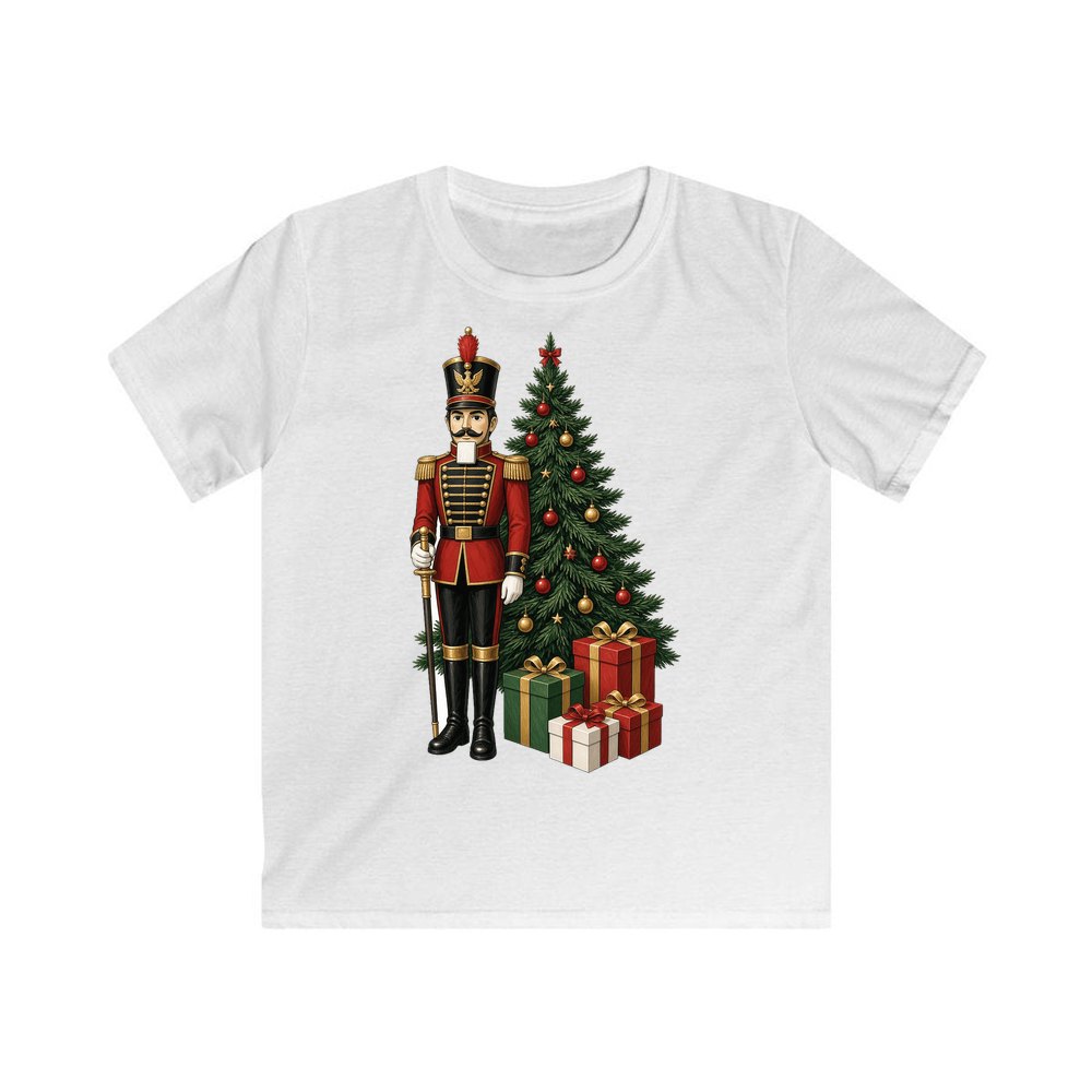 Nutcracker Soldier and Presents personalised kids Christmas tee in white