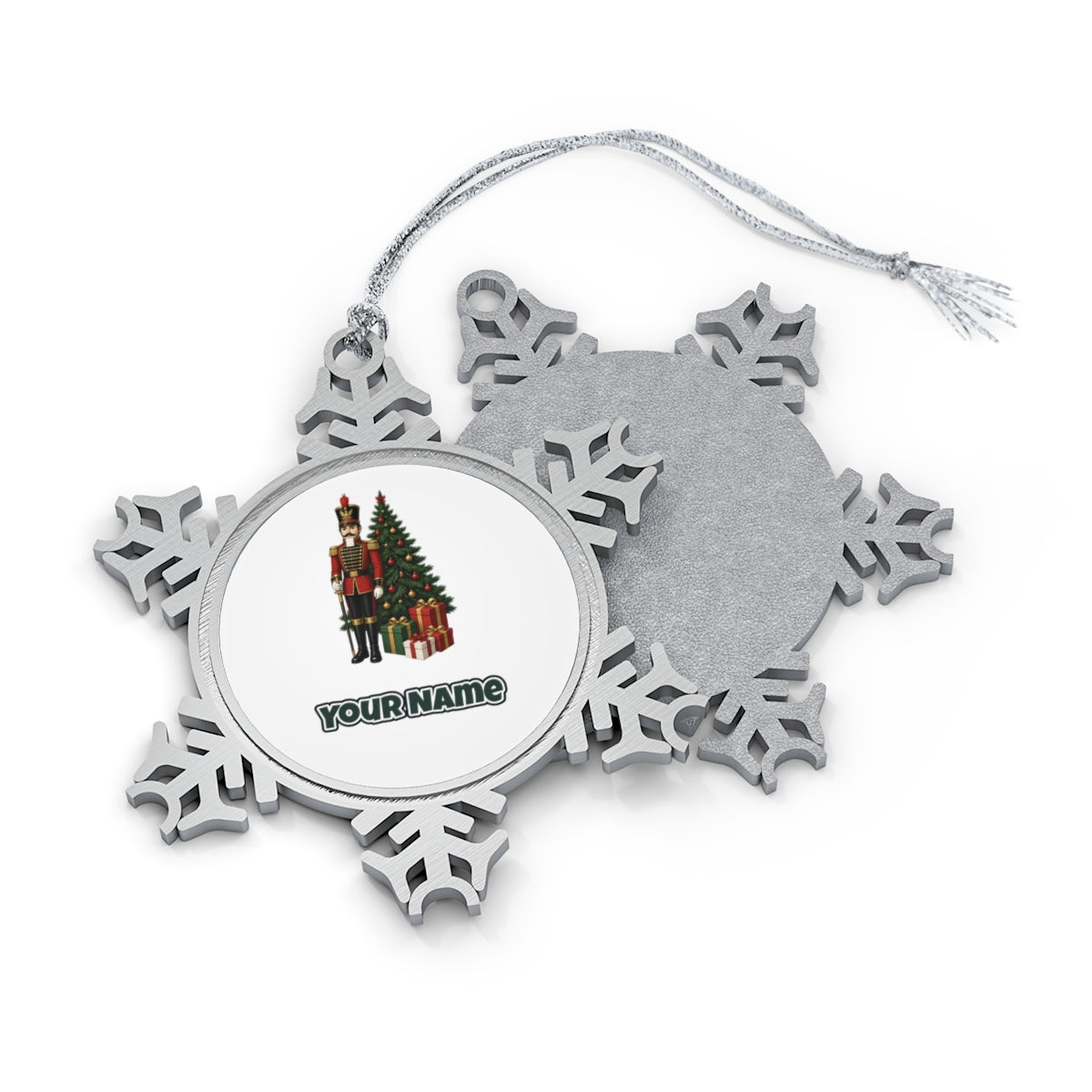 Nutcracker Soldier and Presents Personalised Pewter Christmas Ornament