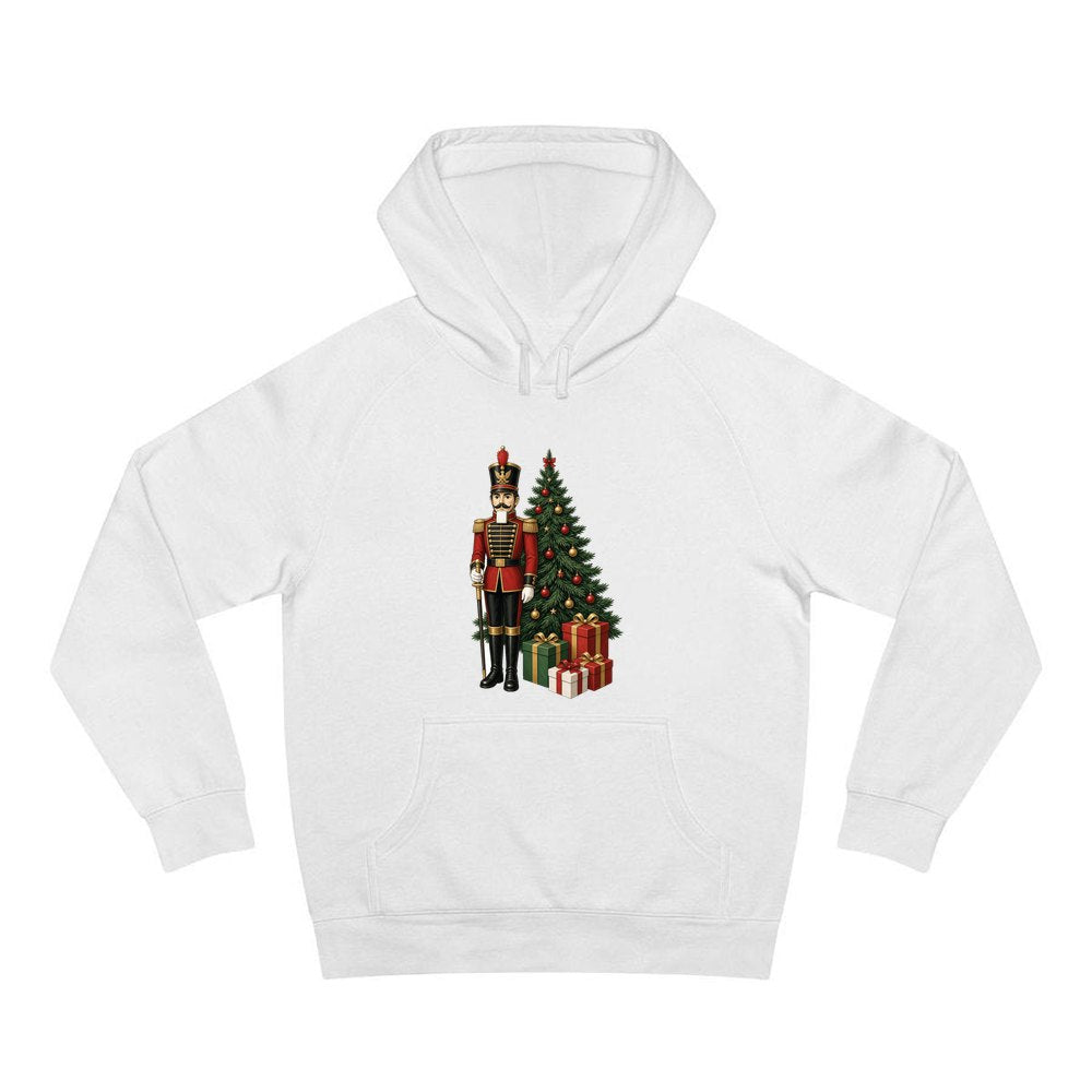 Nutcracker Soldier and Presents personalised Christmas hoodie in white