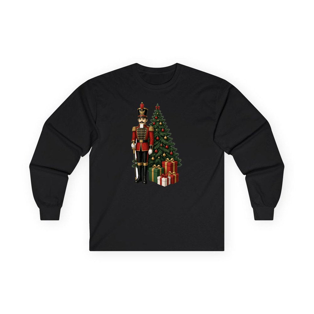 Nutcracker Soldier and Presents personalised long sleeve Christmas T-shirt in black