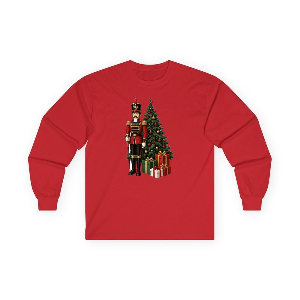 Nutcracker Soldier and Presents personalised long sleeve Christmas T-shirt in red