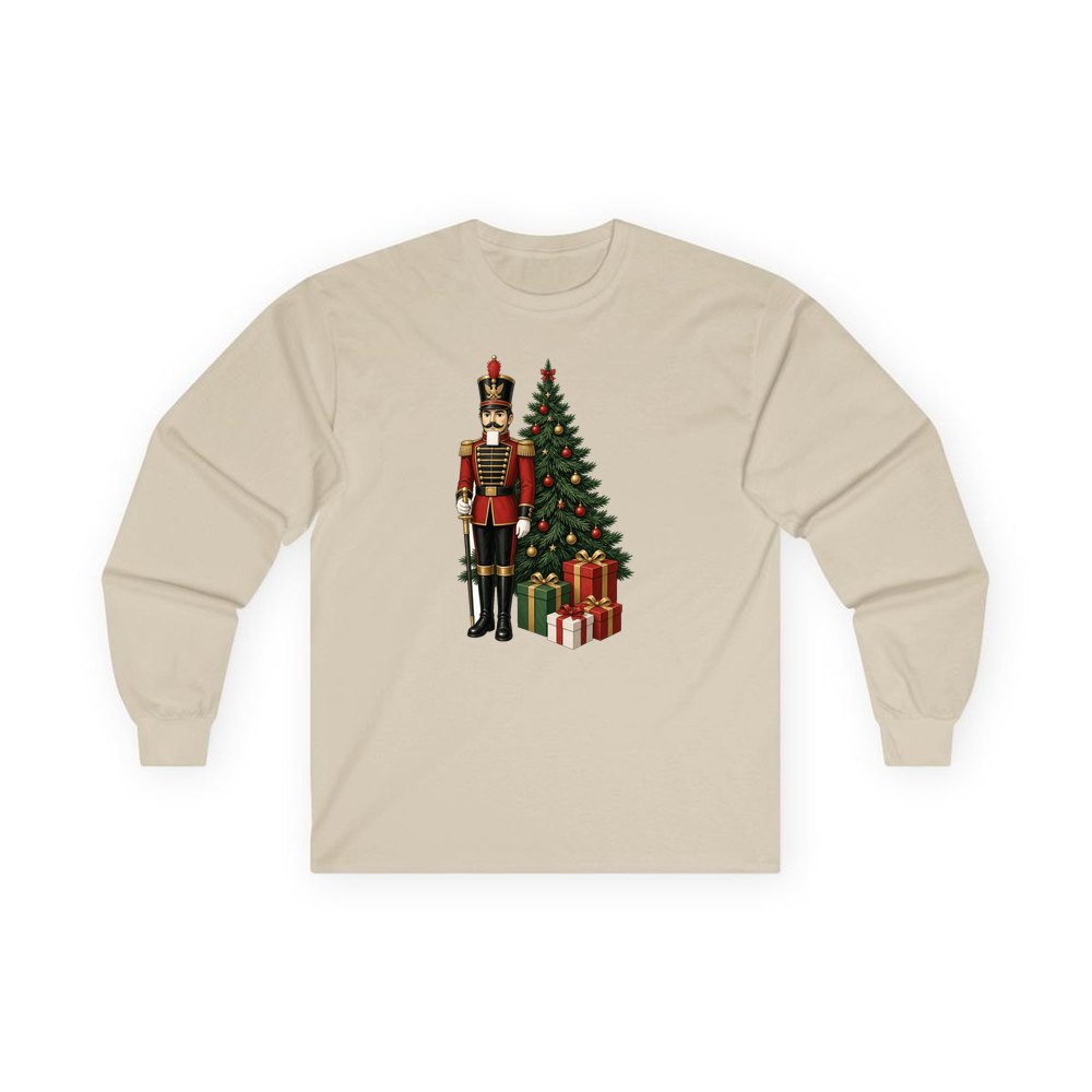 Nutcracker Soldier and Presents personalised long sleeve Christmas T-shirt in sand