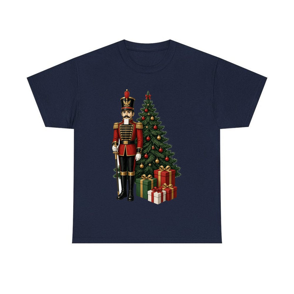 Nutcracker Soldier and Presents personalised Christmas T-shirt in navy