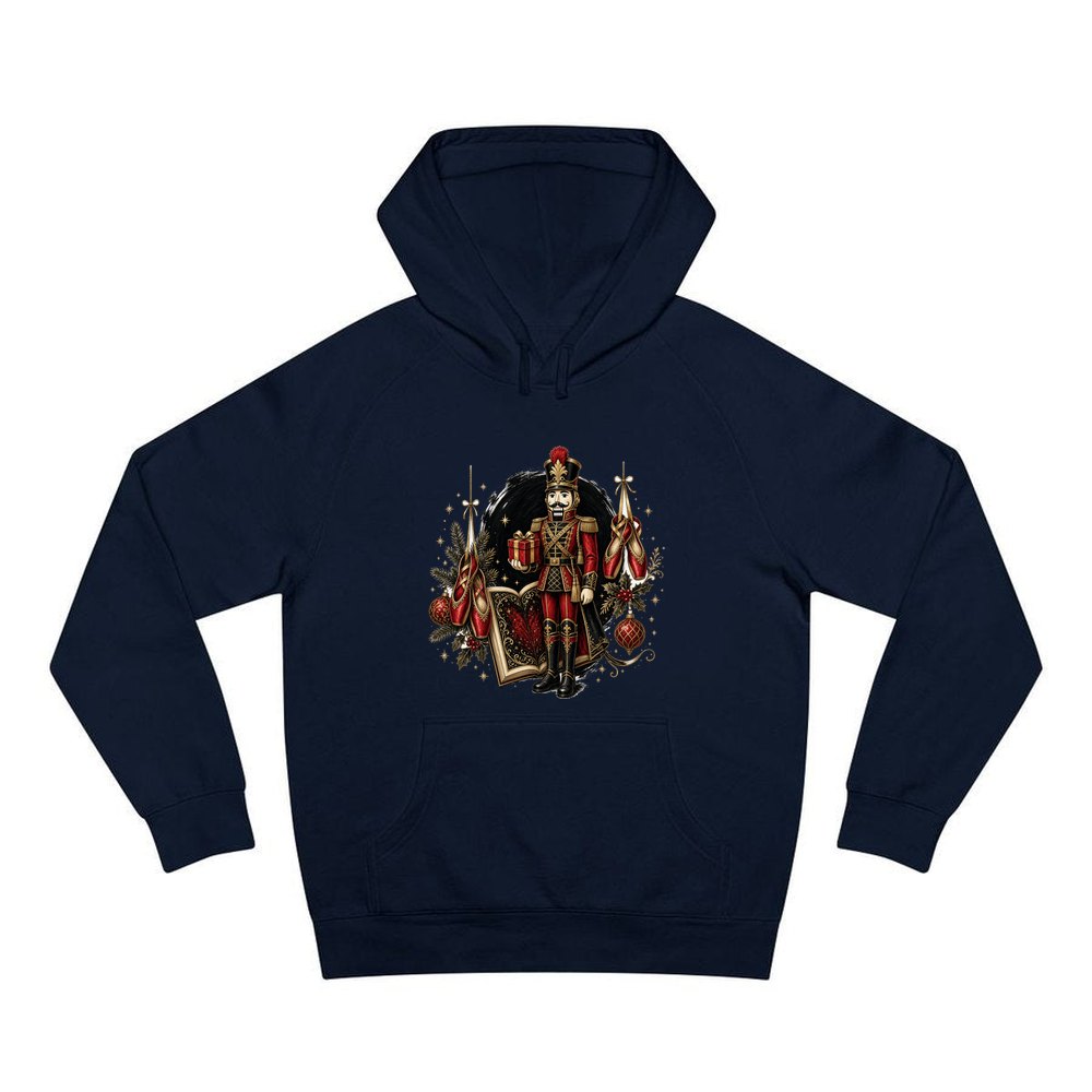 Nutcracker Storybook Soldier personalised Christmas hoodie in navy