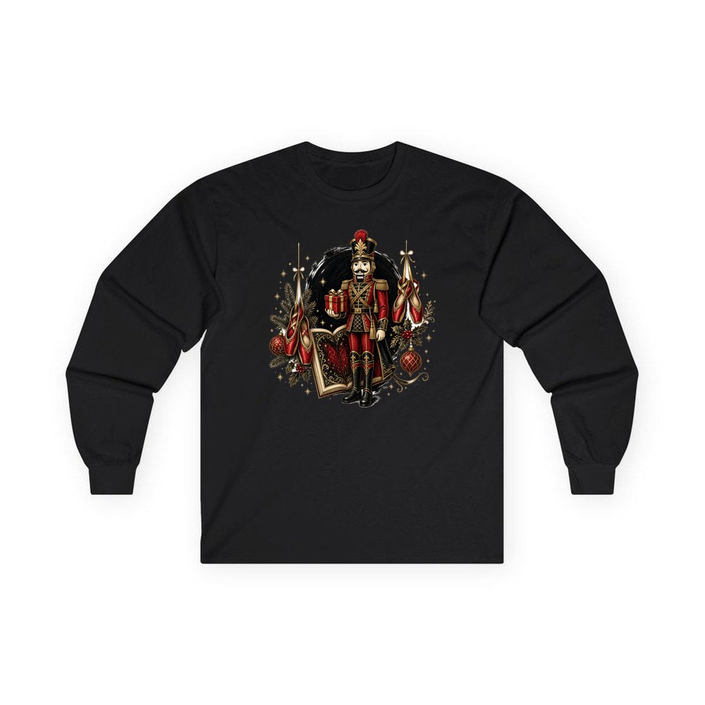 Nutcracker Storybook Soldier personalised long sleeve Christmas T-shirt in black