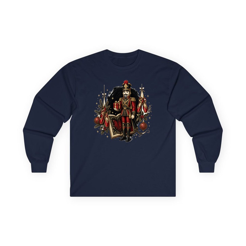 Nutcracker Storybook Soldier personalised long sleeve Christmas T-shirt in navy