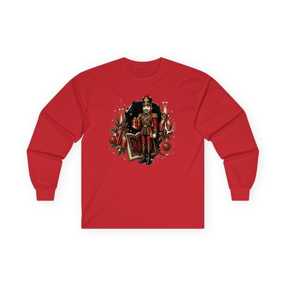 Nutcracker Storybook Soldier personalised long sleeve Christmas T-shirt in red