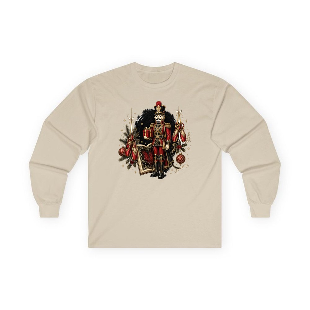 Nutcracker Storybook Soldier personalised long sleeve Christmas T-shirt in sand
