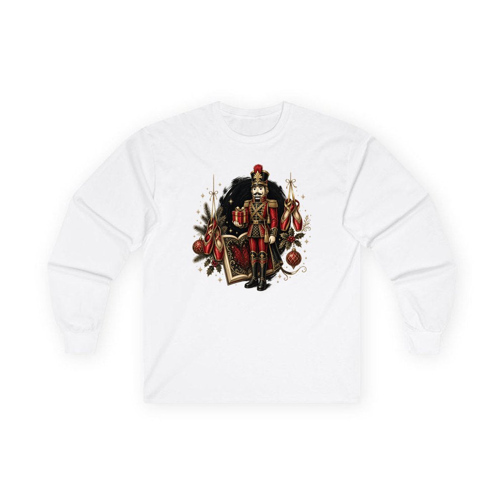 Nutcracker Storybook Soldier personalised long sleeve Christmas T-shirt in white