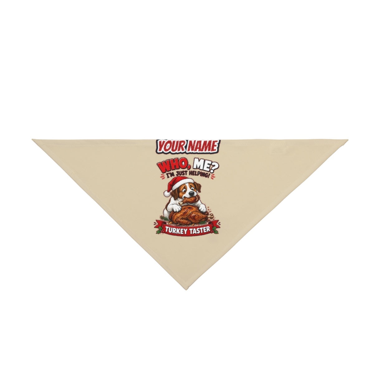 Official Turkey Taster personalised Christmas pet bandana in beige, tie-on style