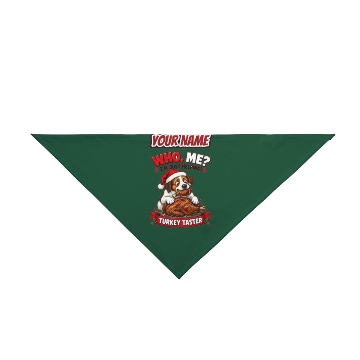 Official Turkey Taster personalised Christmas pet bandana in green, tie-on style