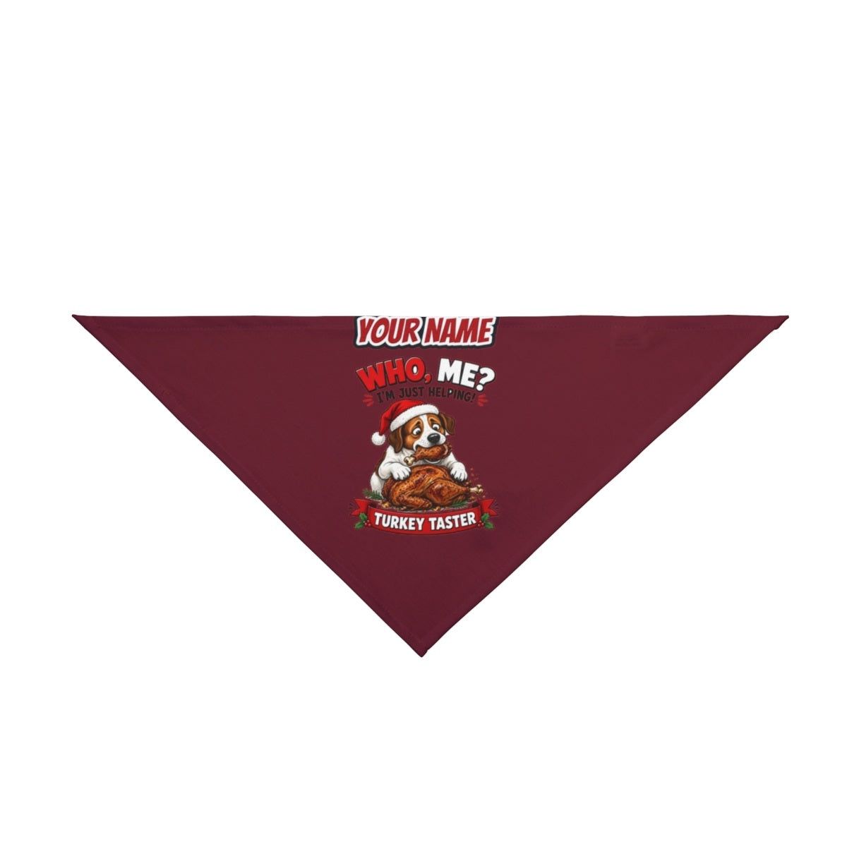 Official Turkey Taster personalised Christmas pet bandana in maroon, tie-on style