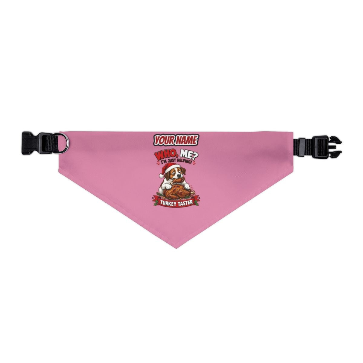 Official Turkey Taster personalised Christmas pet bandana in pink, collar with buckle