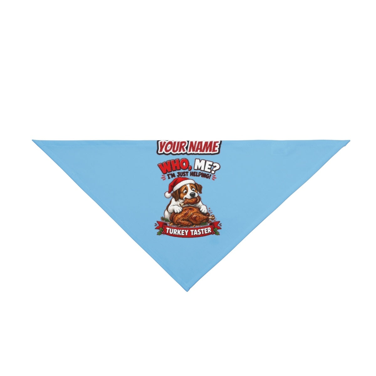 Official Turkey Taster personalised Christmas pet bandana in sky blue, tie-on style
