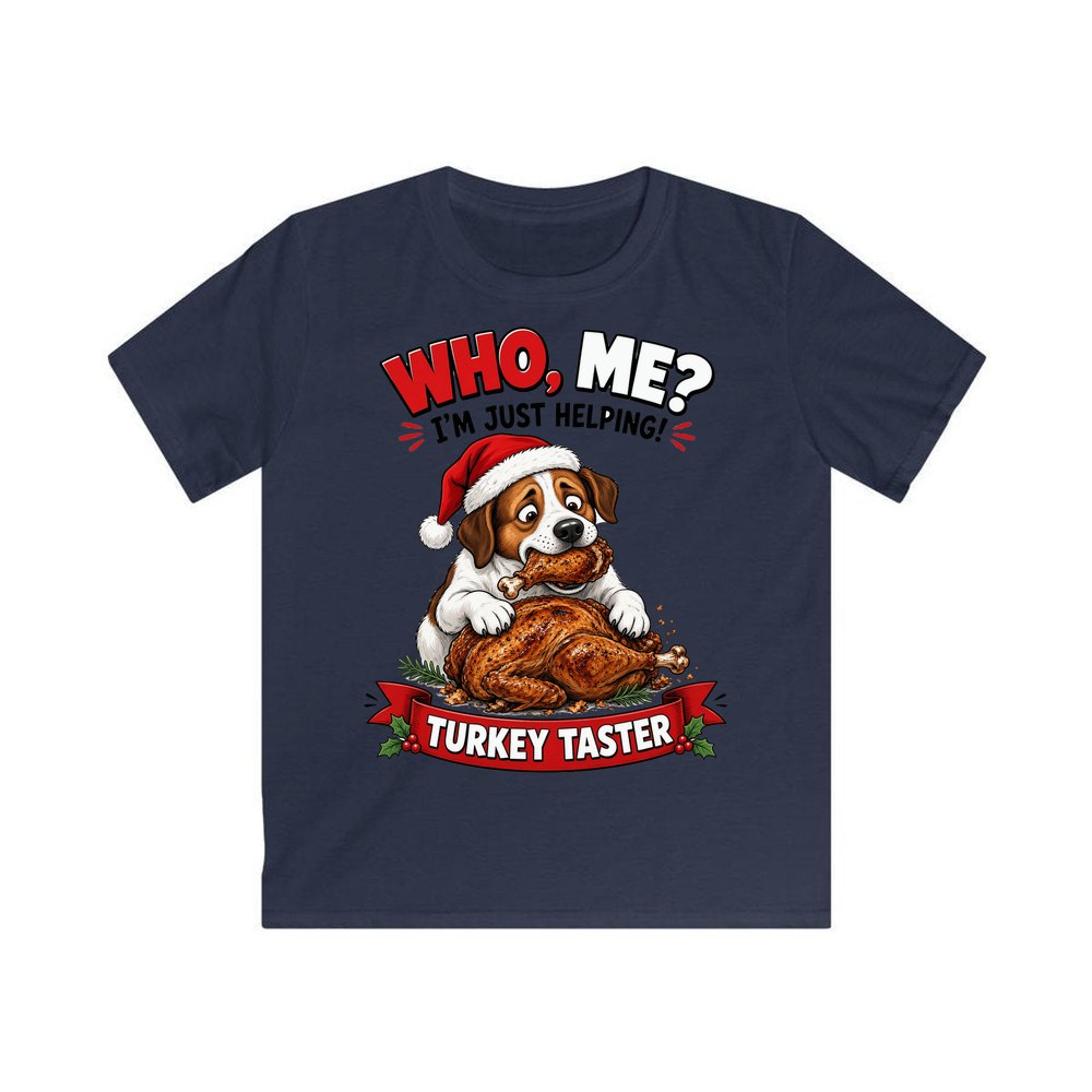 Official Turkey Taster personalised kids Christmas tee in navy