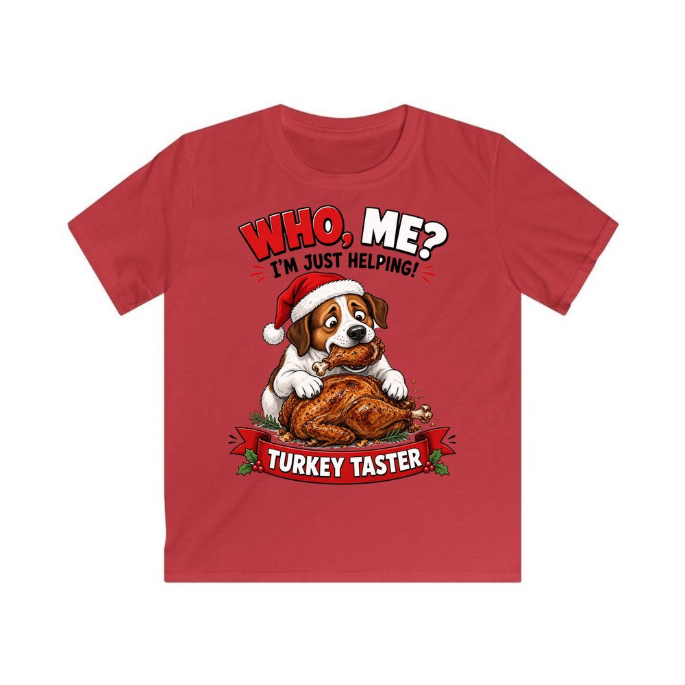 Official Turkey Taster personalised kids Christmas tee in red