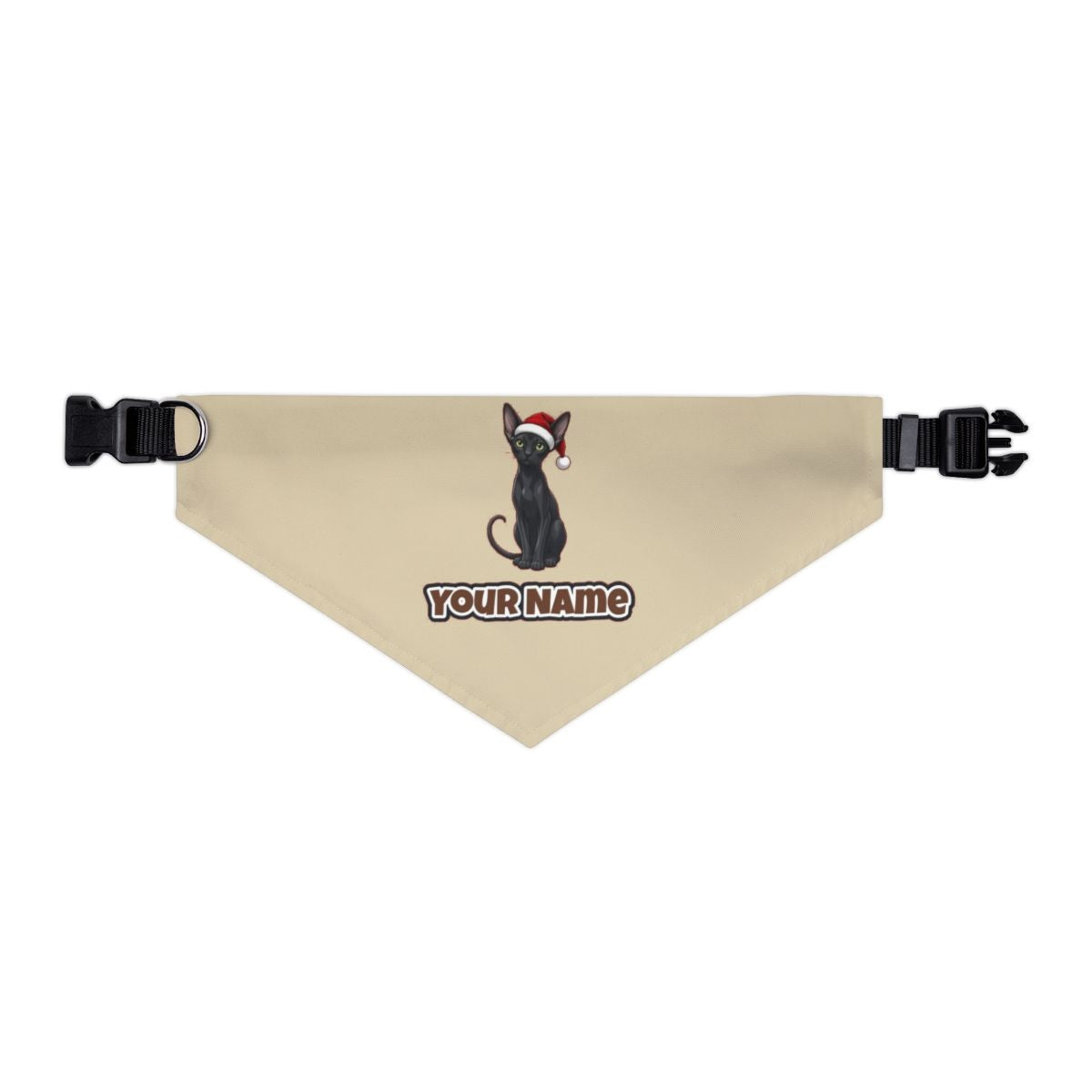 Oriental Shorthair personalised Christmas pet bandana in beige, collar with buckle