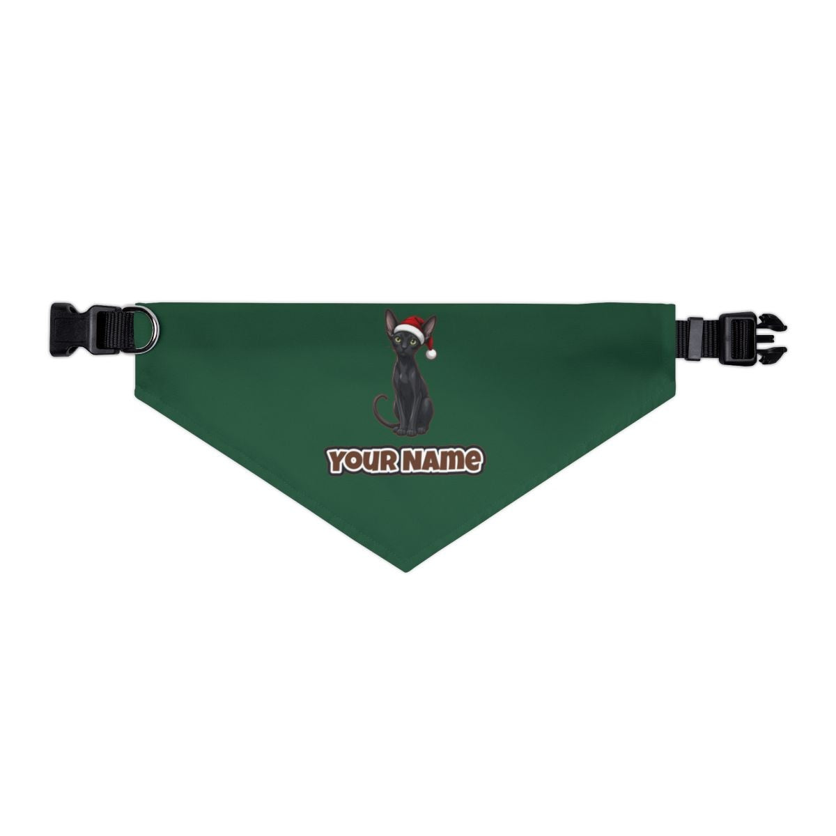 Oriental Shorthair personalised Christmas pet bandana in green, collar with buckle