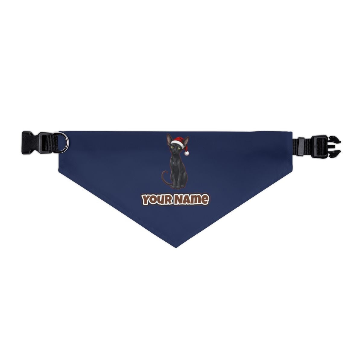 Oriental Shorthair personalised Christmas pet bandana in navy, collar with buckle