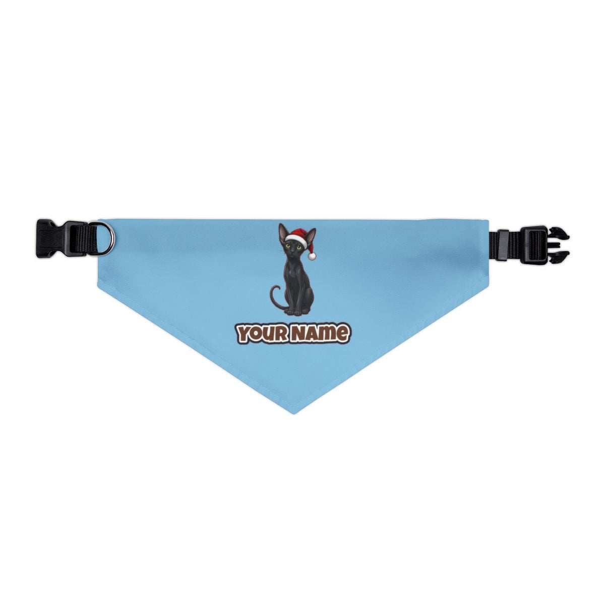 Oriental Shorthair personalised Christmas pet bandana in sky blue, collar with buckle