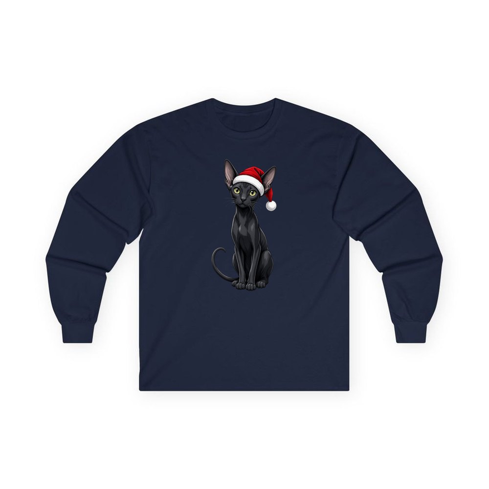 Oriental Shorthair personalised long sleeve Christmas T-shirt in navy