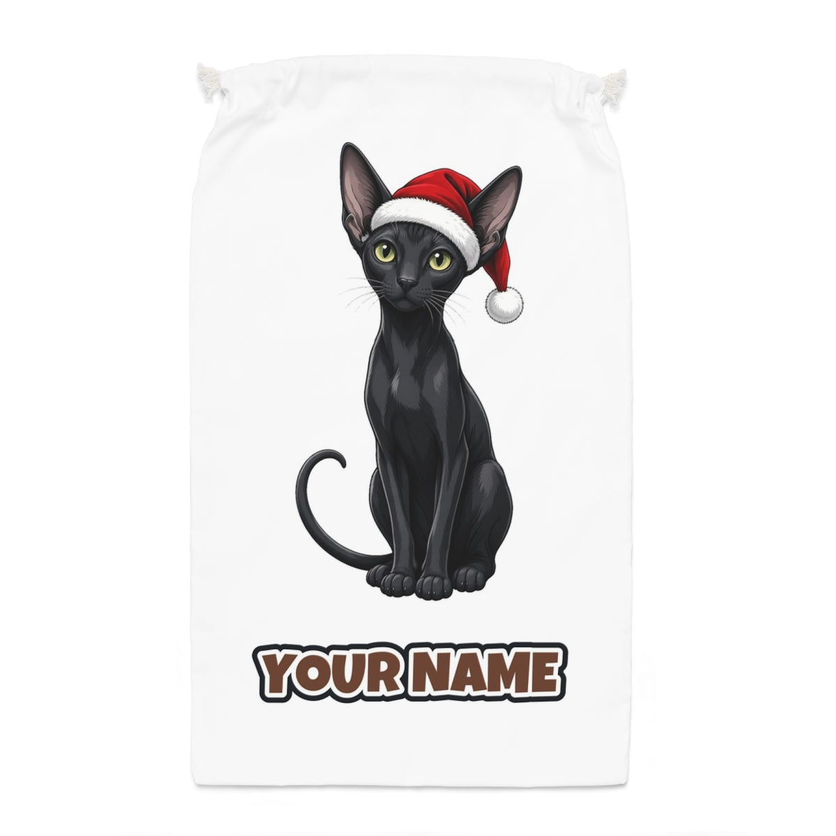 Oriental Shorthair Santa sack laid flat, showing the full print