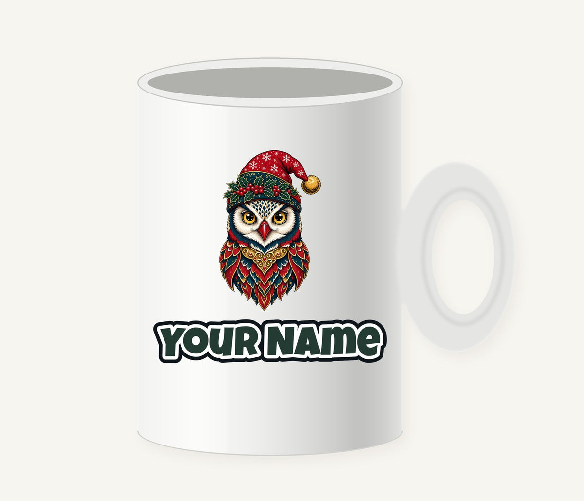 Ornate Owl In Santa Hat Personalised Christmas Mug