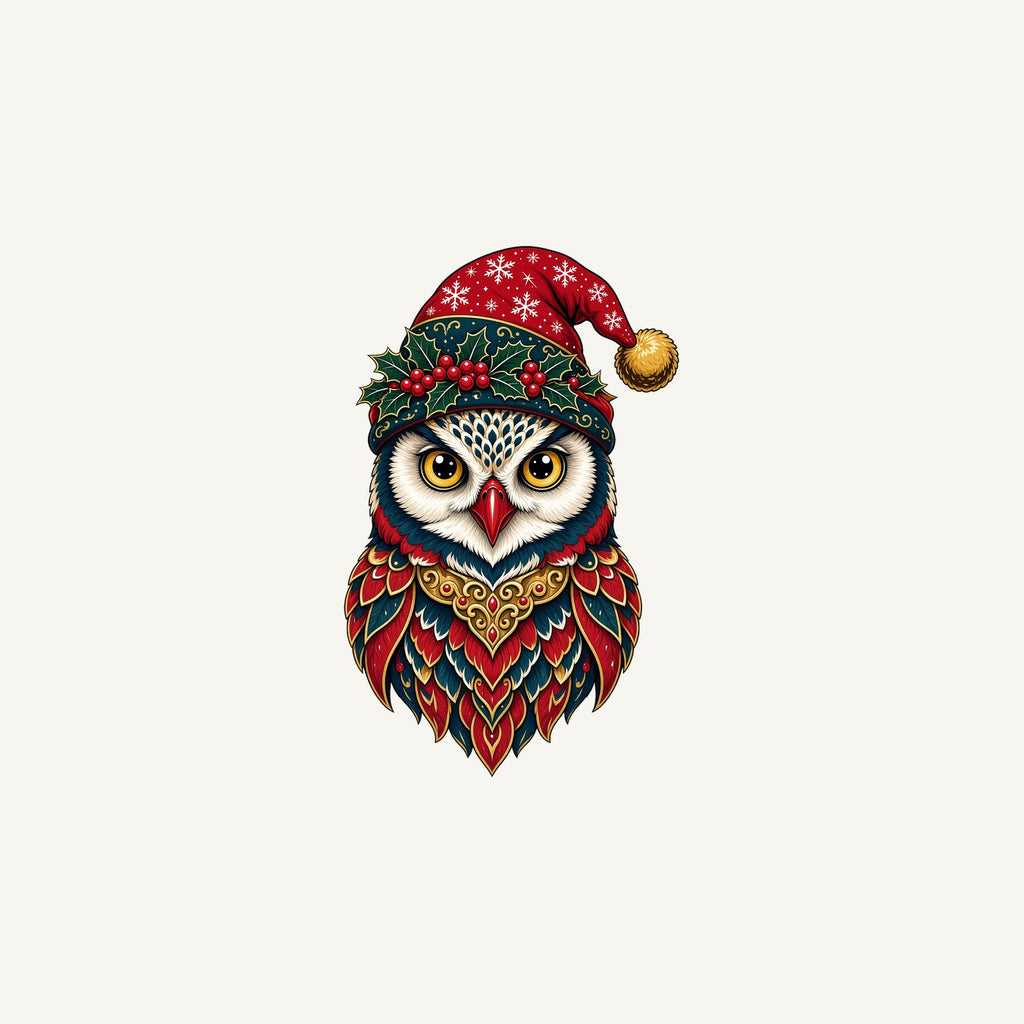 Ornate Owl In Santa Hat Personalised Christmas Mug