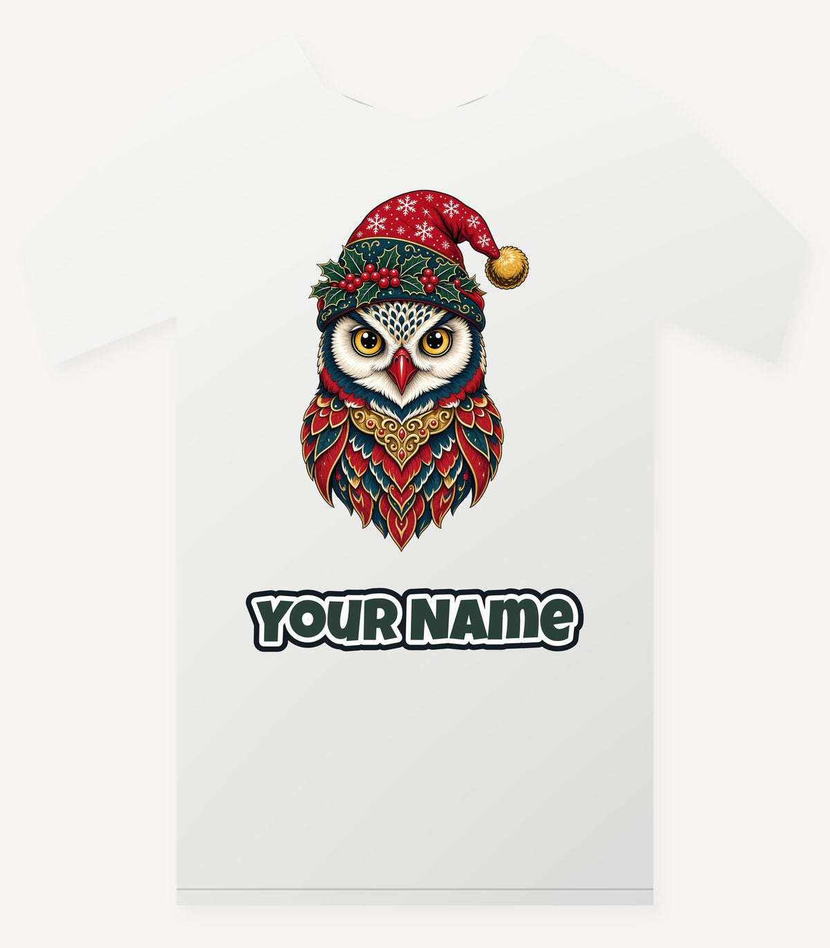 Ornate Owl In Santa Hat Personalised Christmas T-Shirt and Hoodie