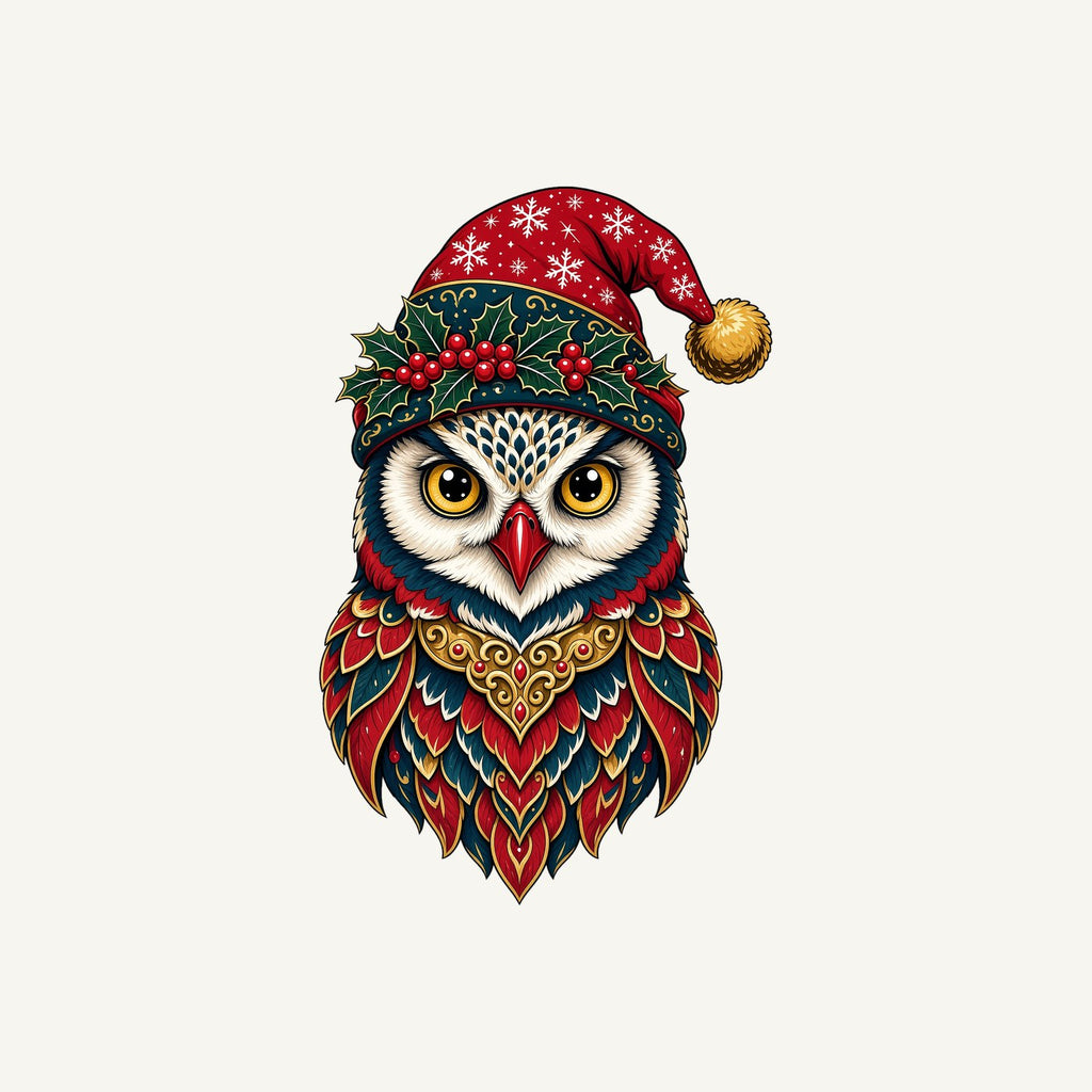 Ornate Owl In Santa Hat Personalised Christmas T-Shirt and Hoodie