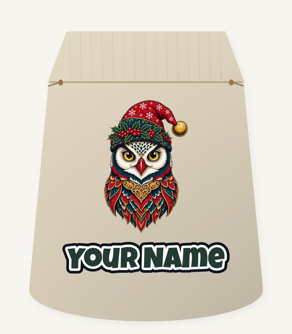 Ornate Owl In Santa Hat Personalised Santa Sack
