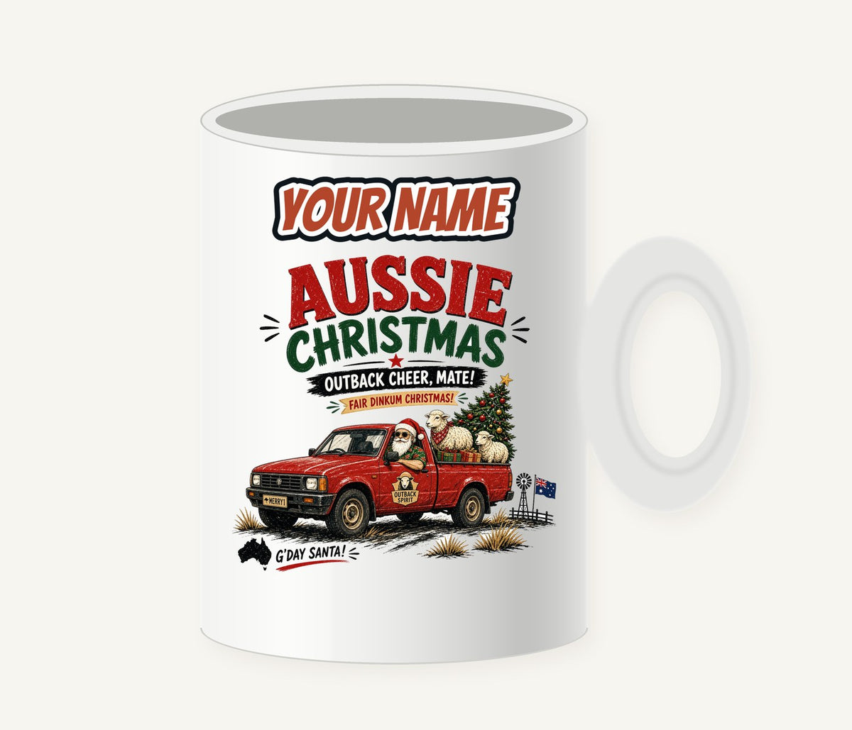 Outback Ute Santa Sheep Personalised Christmas Mug