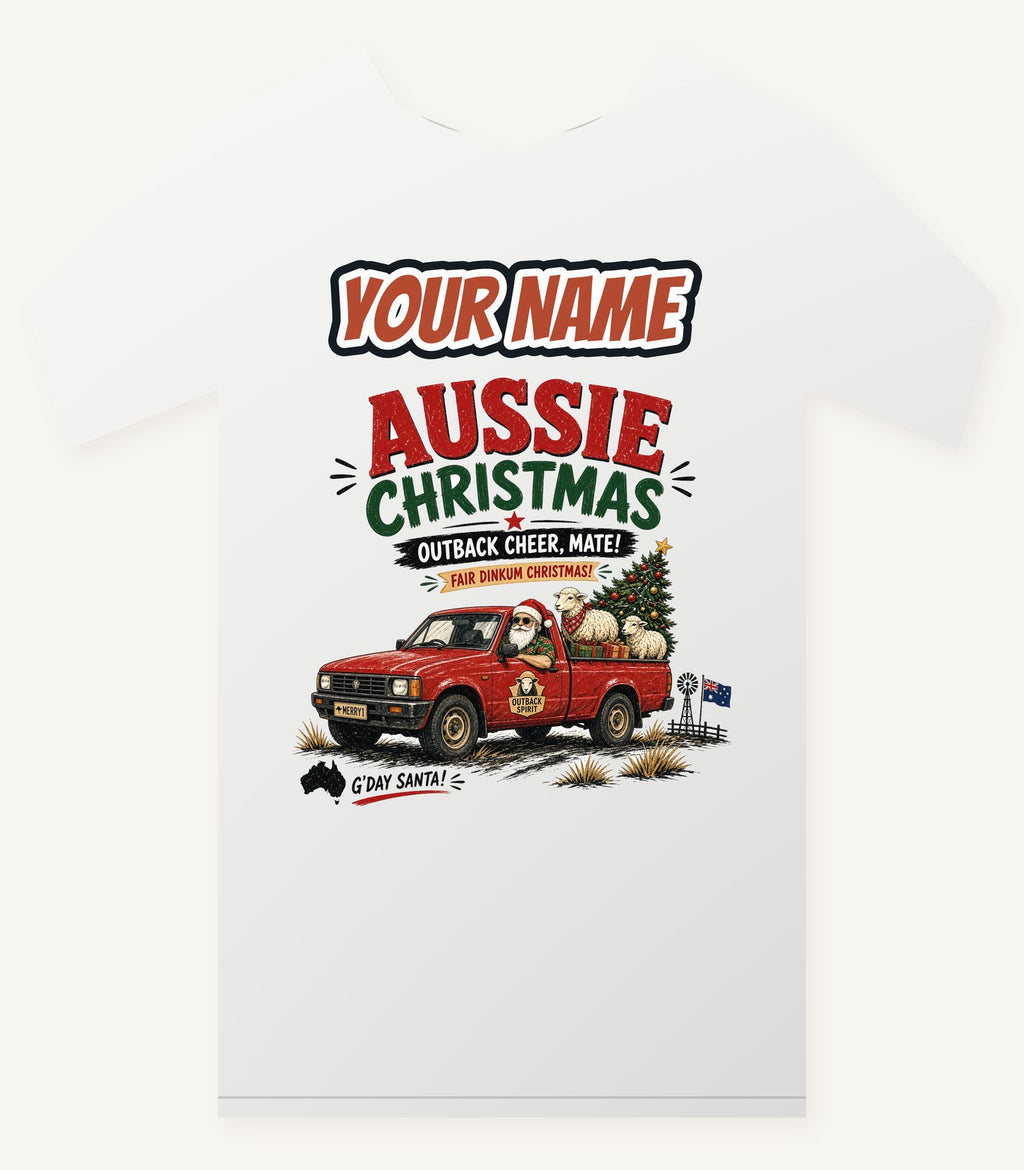 Outback Ute Santa Sheep Personalised Christmas T-Shirt and Hoodie