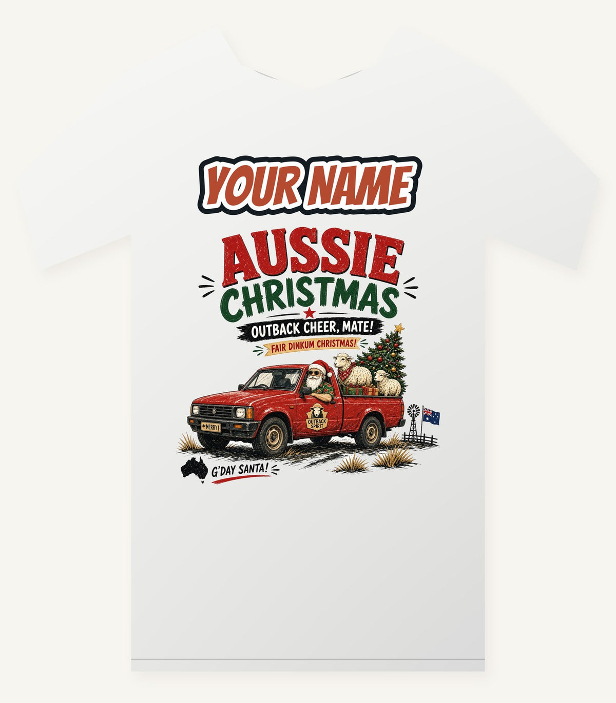Outback Ute Santa Sheep Personalised Christmas T-Shirt and Hoodie