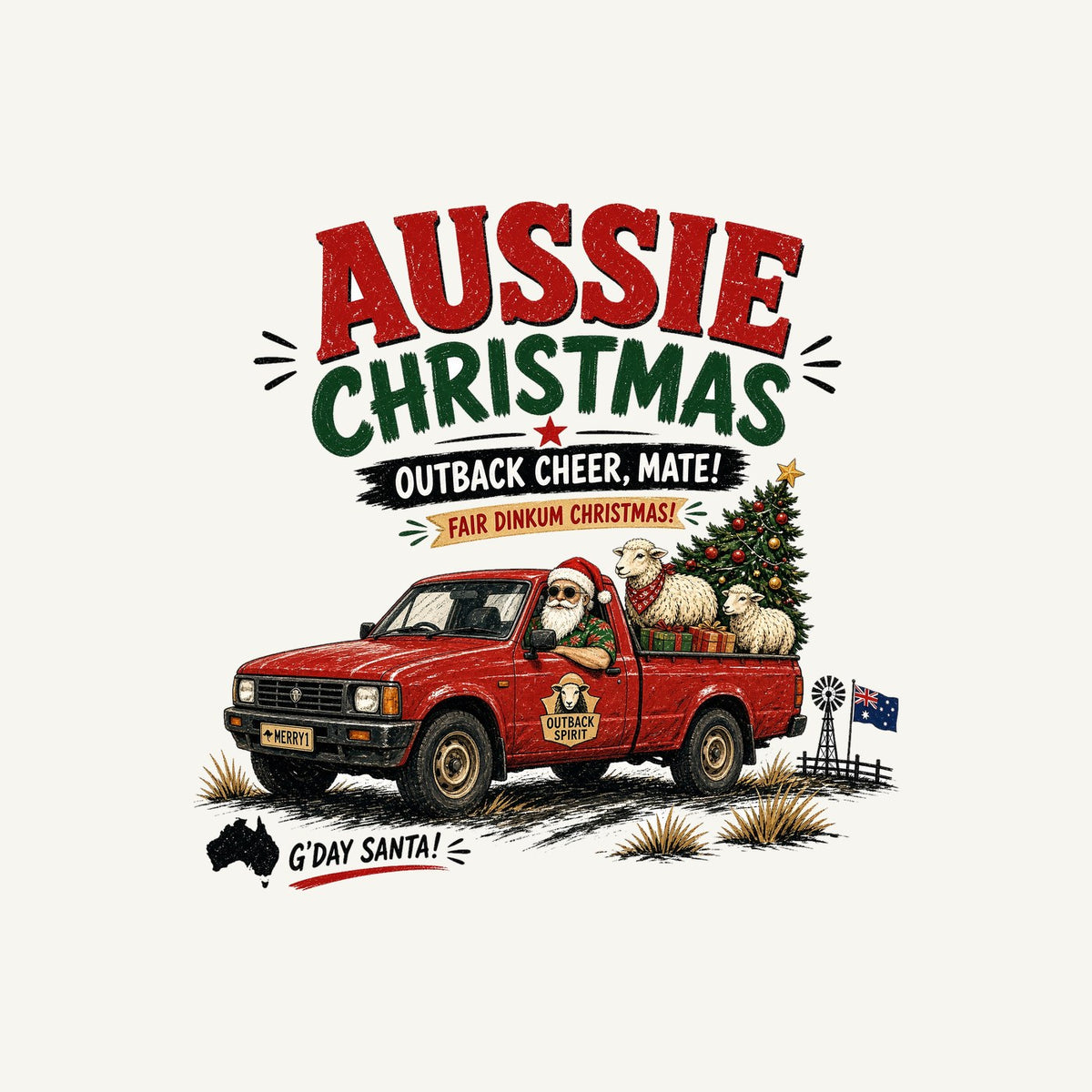 Outback Ute Santa Sheep Personalised Christmas T-Shirt and Hoodie