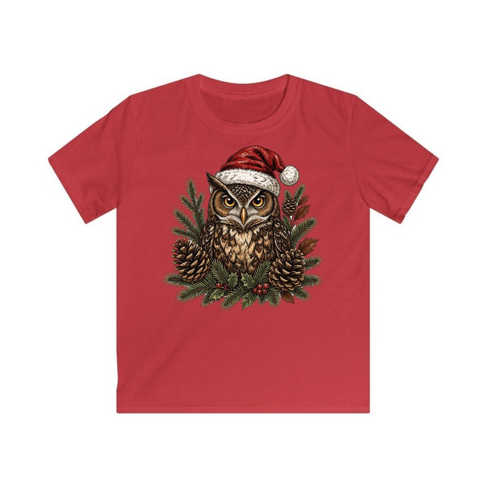Owl in Santa Hat personalised kids Christmas tee in red