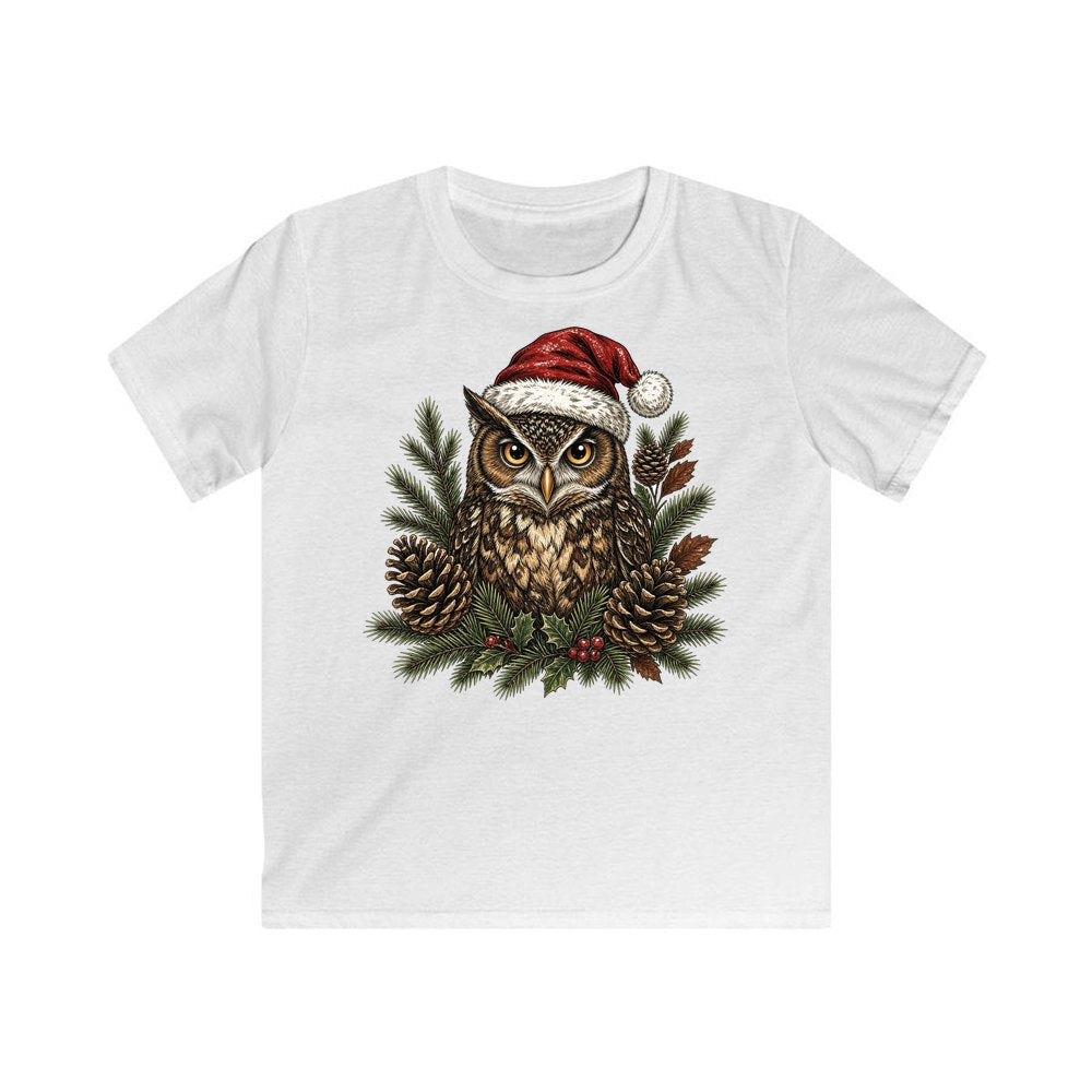 Owl in Santa Hat personalised kids Christmas tee in white