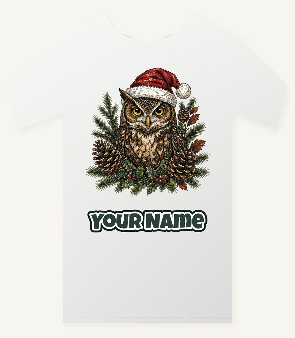 Owl in Santa Hat Personalised Christmas T-Shirt and Hoodie
