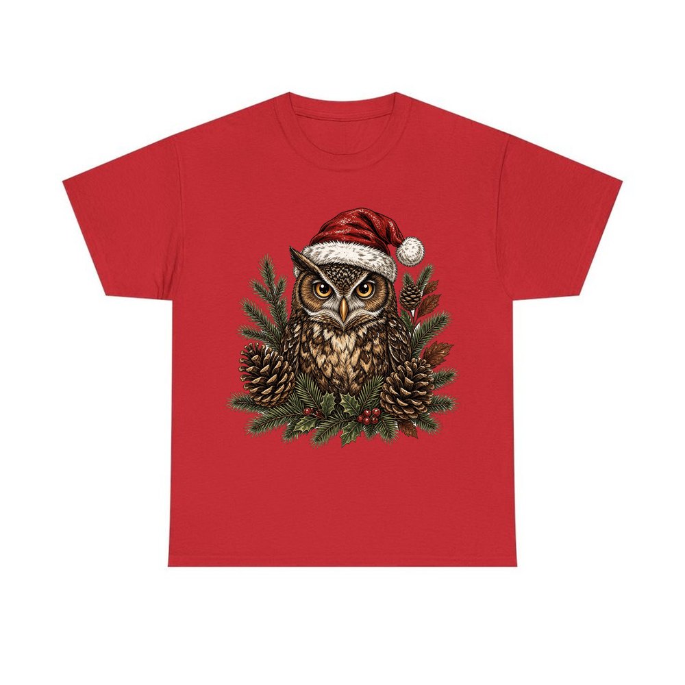 Owl in Santa Hat personalised Christmas T-shirt in red