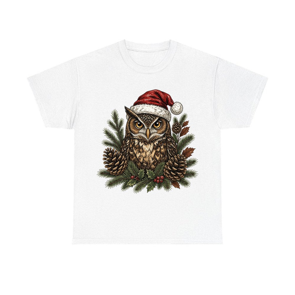 Owl in Santa Hat personalised Christmas T-shirt in white