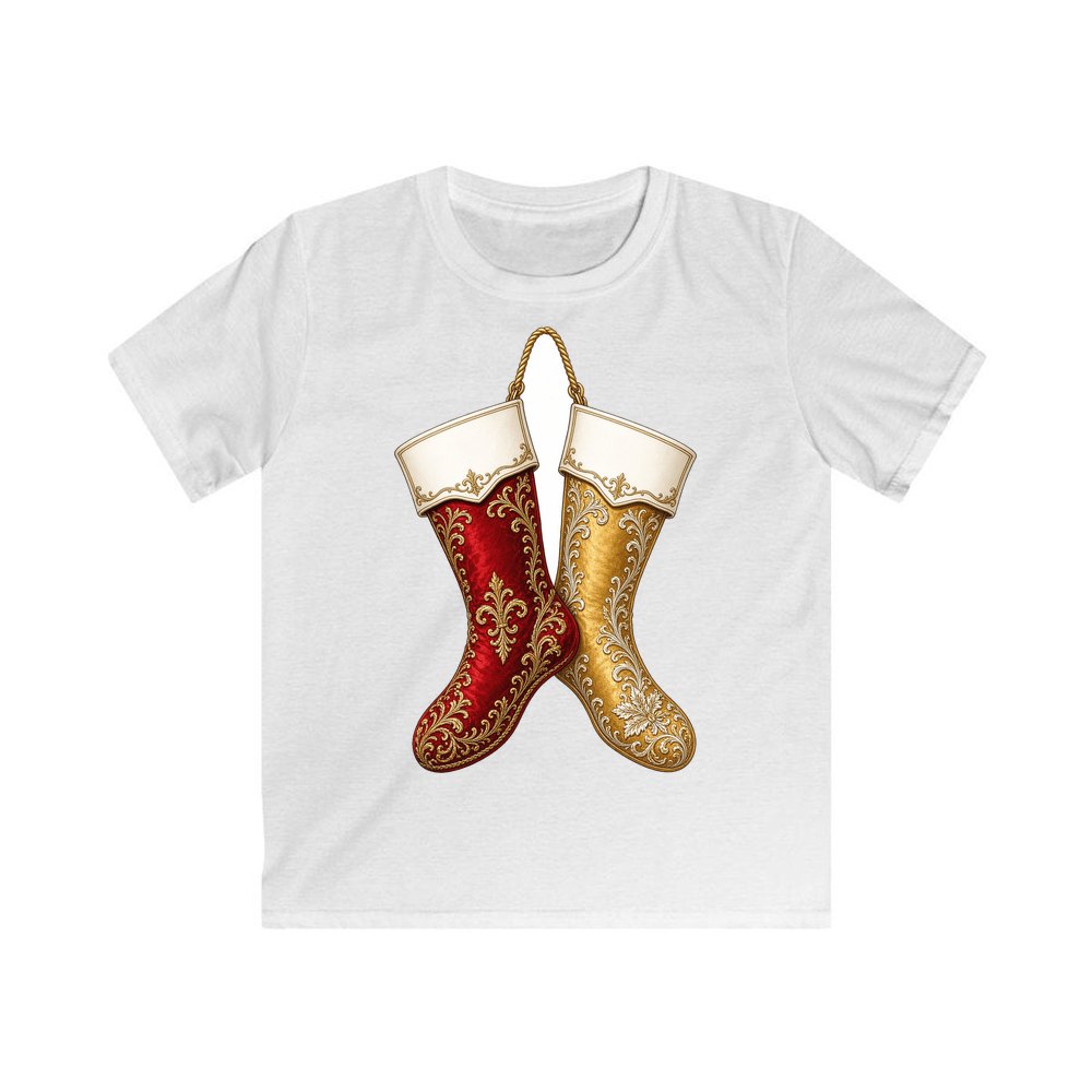 Pair Of Ornate Stockings personalised kids Christmas tee in white