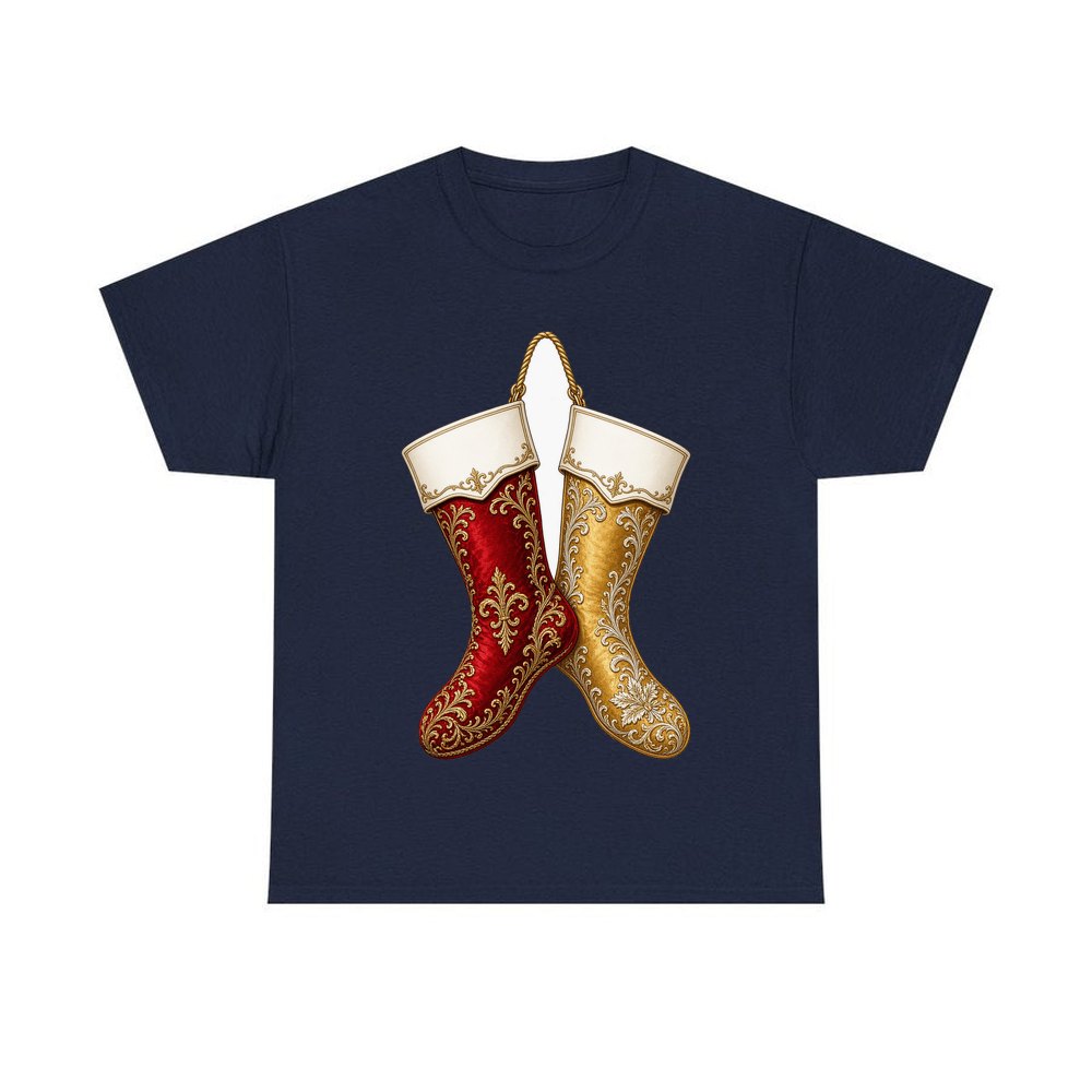 Pair Of Ornate Stockings personalised Christmas T-shirt in navy