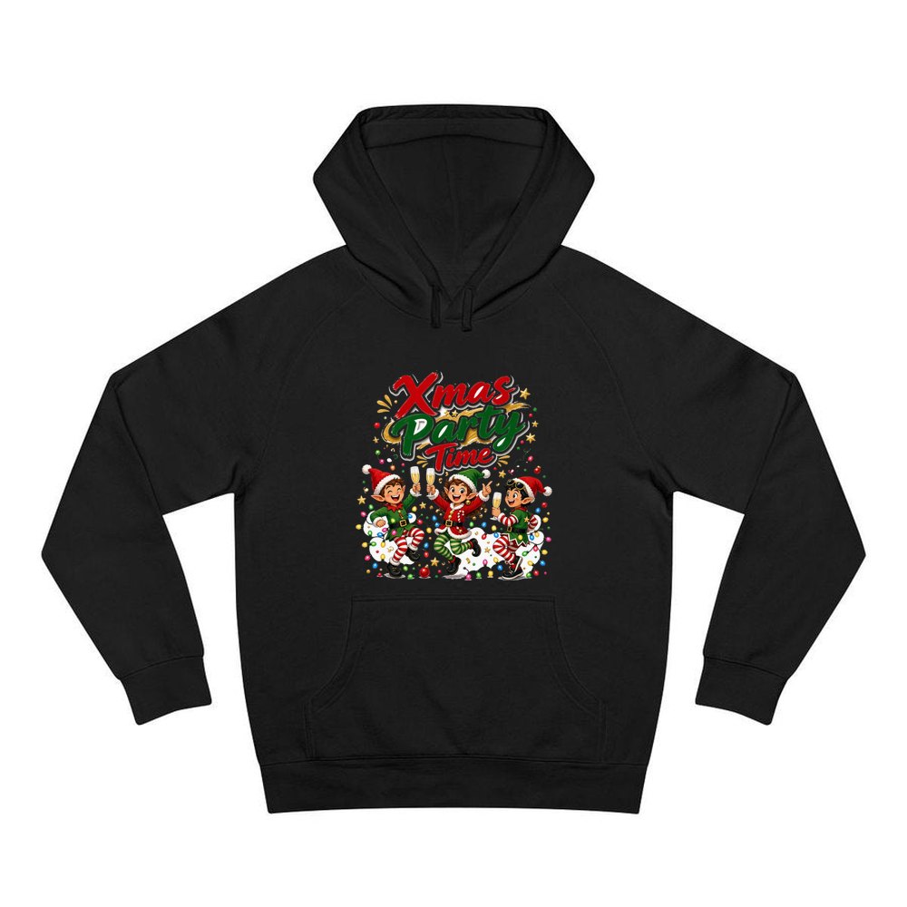 Party Elves With Bubbly personalised Christmas hoodie in black